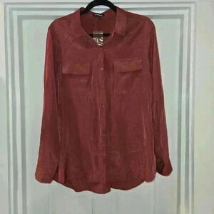 NWT Express Womens Button Down Lightweight Top Maroon Pink Red Size Large